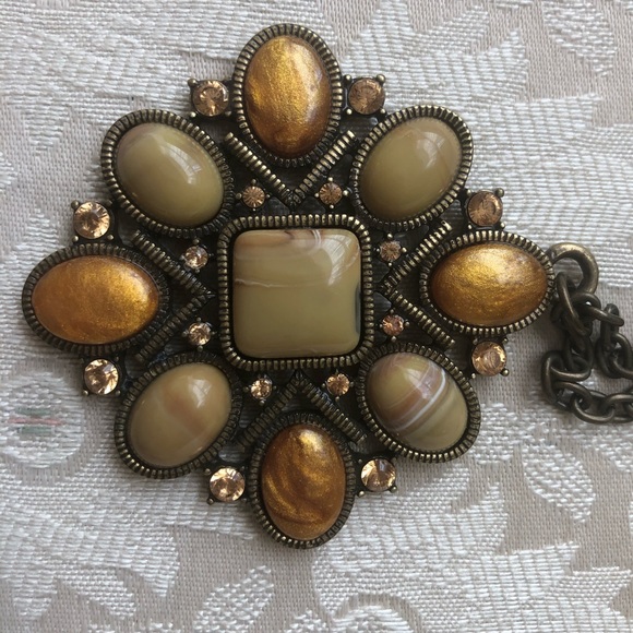 Gold & Tan Statement Necklace - Picture 2 of 3